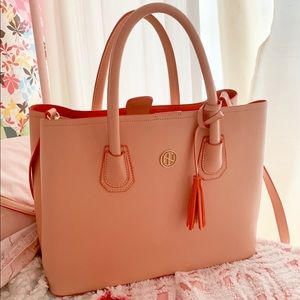 Light pink PU Faux Leather Tote with Salmon Lining